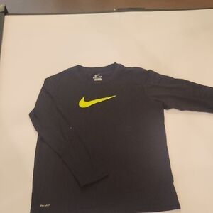 Nike Kids Long Sleeve DRI-FIT Tee - Black with Yellow Swoosh